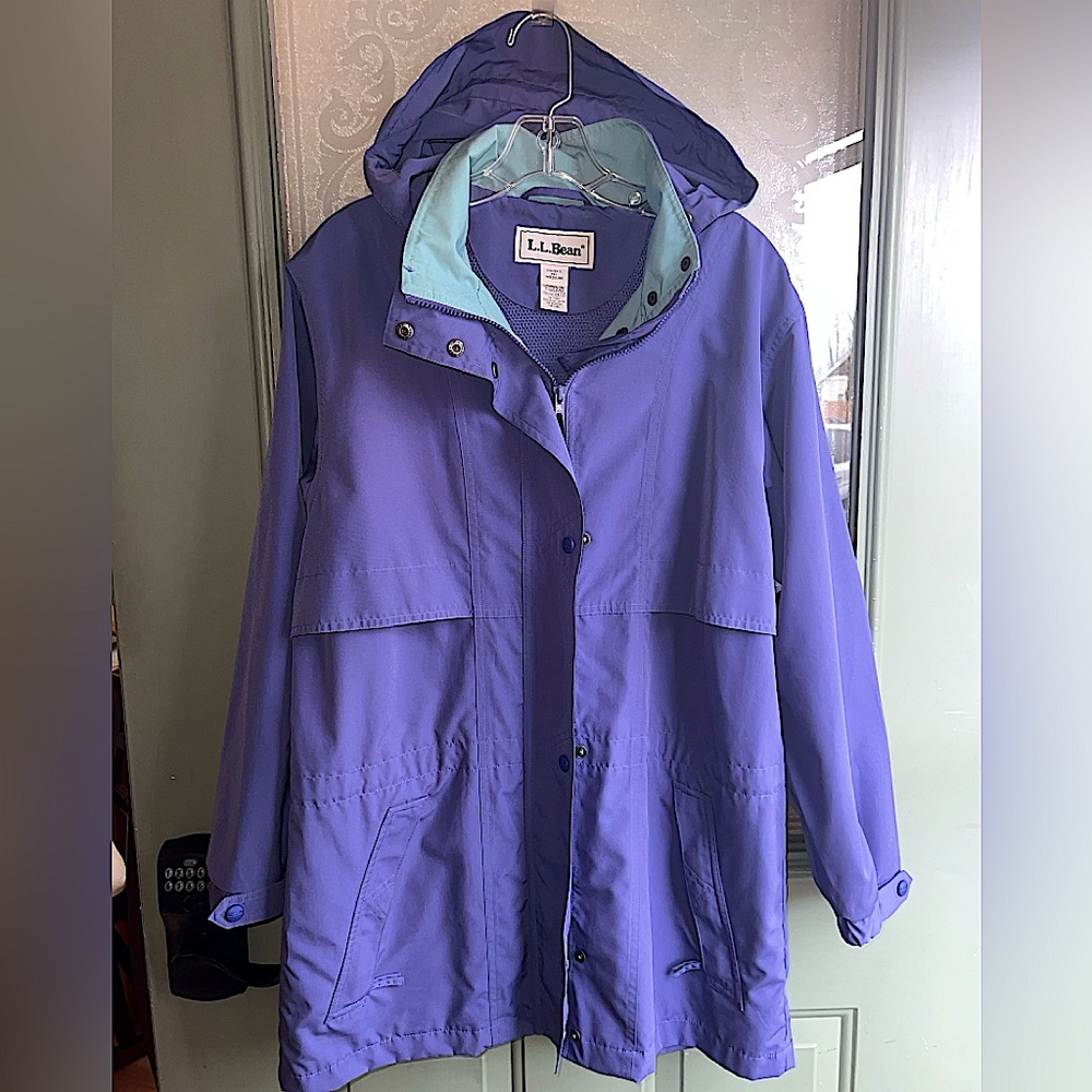 L.L. Bean Jacket Lightweight Parka, Full Zip Coat, Hooded, Blue Windbreaker, M - Picture 2 of 8